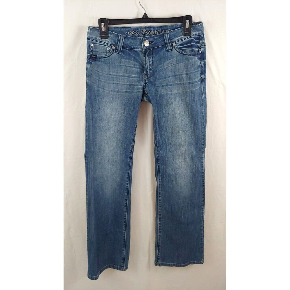Adiktd Womens Jeans Sz 4 W28 Inseam 33 Medium Wash Straight Leg Bling Pockets